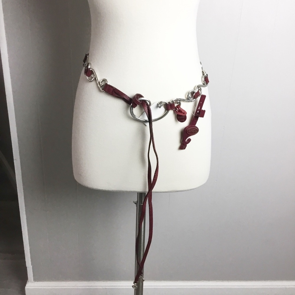 Vintage Brighton Red Leather Silver Belt Size S 28 New